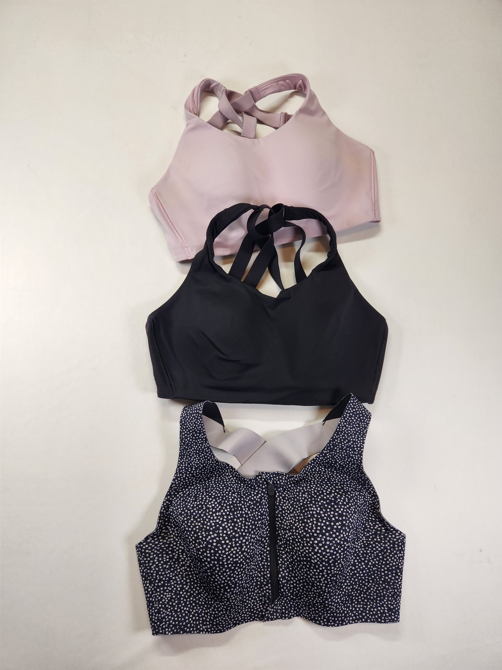 Women’s High-Neck Strappy Sports Bra - Black, Light Pink, Navy Dot
